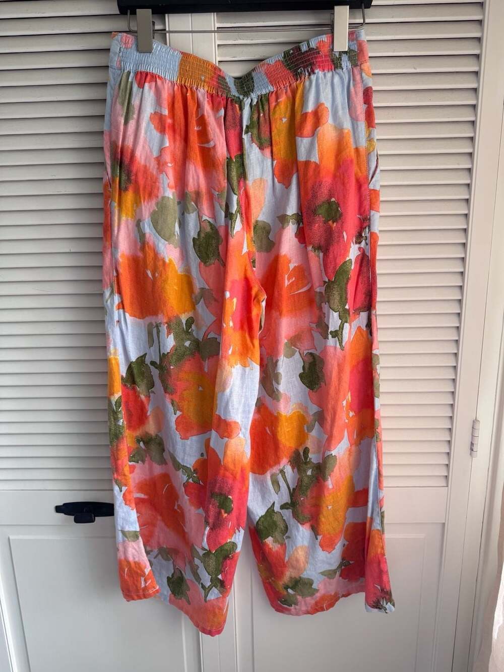 Joie Floral Wide Leg 100% Linen Cropped Pants Size M - Picture 3 of 3
